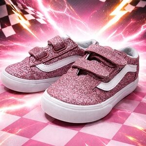 Glitter Velcro Vans Sneakers - Pink 8.5C